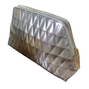 Jean Paul Gaultier Quilted Toiletry Cosmetic Bag Clutch Zip Metallic Silver NWOT